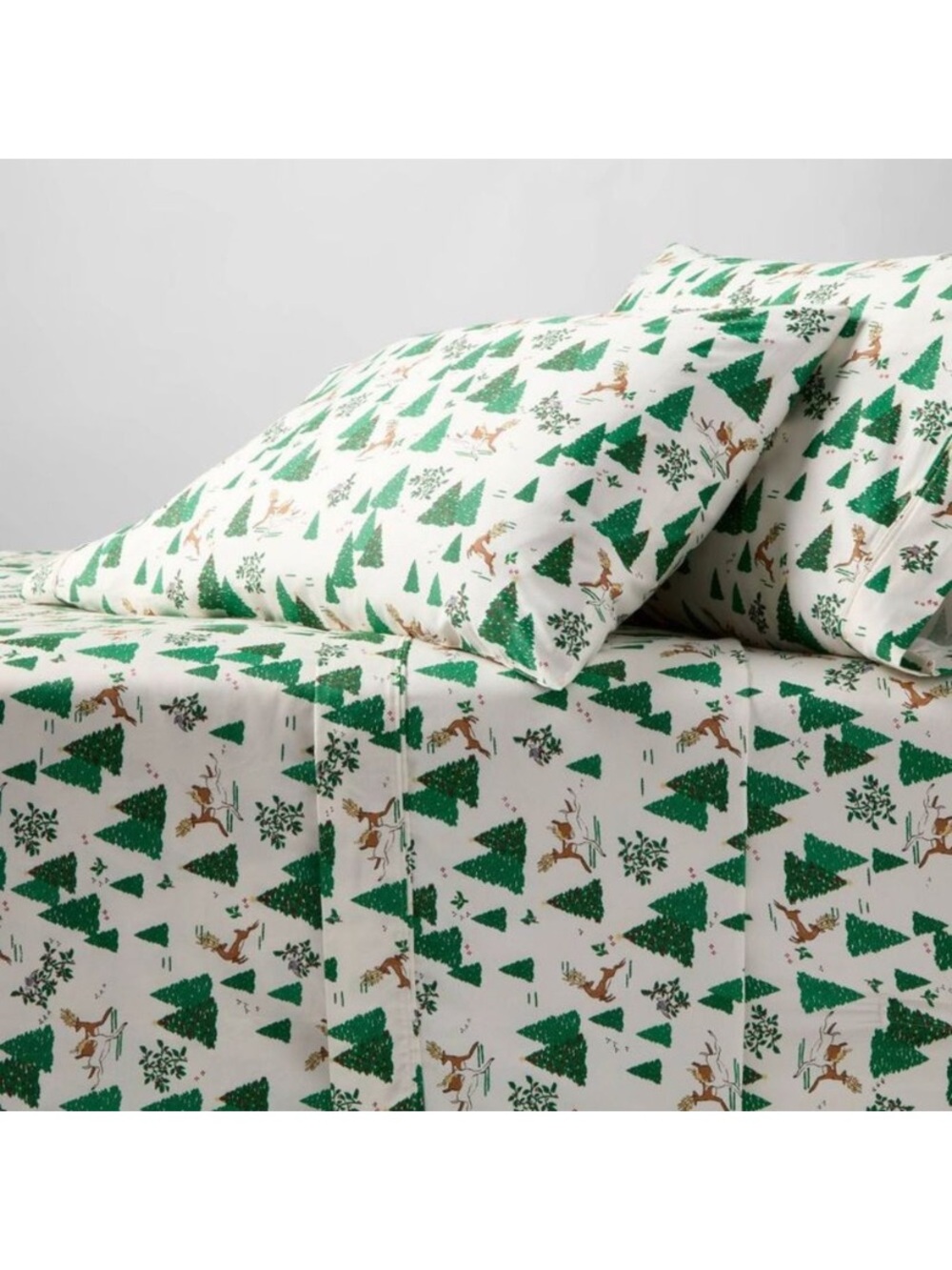 Threshold Pine Tree & Reindeer Sheet Set - Green/Off White